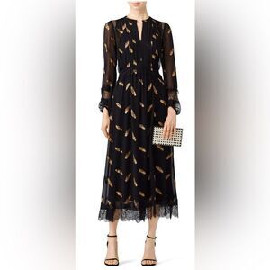 The Kooples Elegant Black and Gold Women's midi Dress, XS